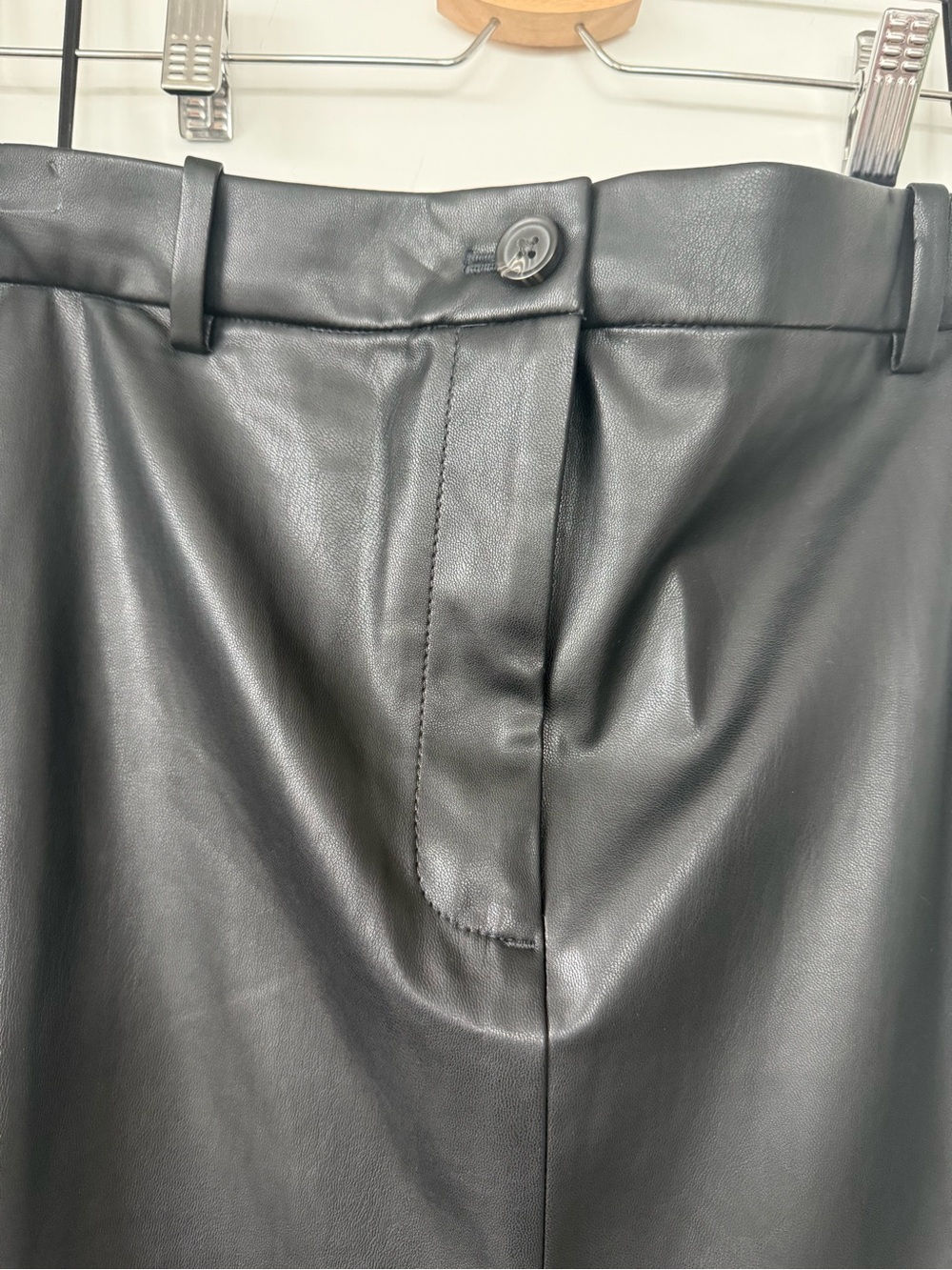 J.CREW Black Faux Leather Skirt with Hot Pink Nails Accent - Picture 3 of 8